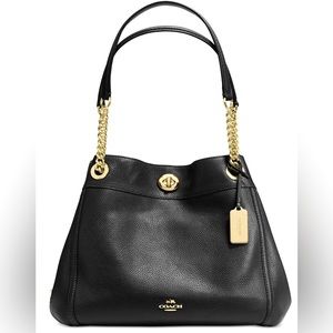 *SOLD* Coach Edie Turnlock Black Leather Shoulder Bag